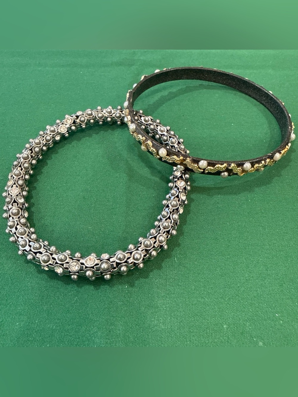 Two Bracelets. One Stretchy W/Rhinestones One W/Gold Decoration& White Beads 56D
